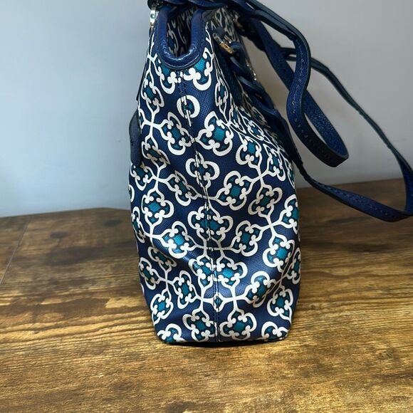 Brighton Renata Blue Medallion Tote Shoulder Bag Handbag Purse Coated Canvas - Picture 6 of 12